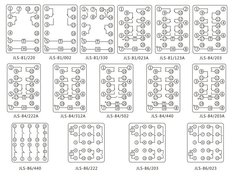 JLS-81/220靜態雙位置繼電器內部及外引接線圖(正視圖) JLS-81/220靜態雙位置繼電器內部及外引接線圖(正視圖)