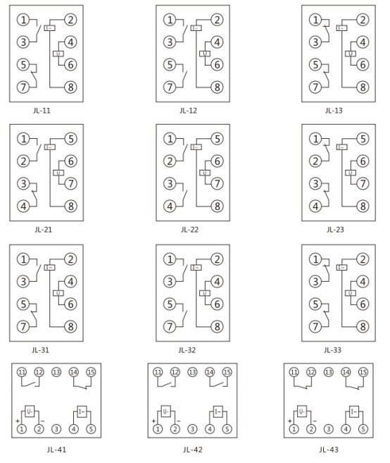 JL-33內(nèi)部接線及外引接線圖(正視圖) JL-33內(nèi)部接線及外引接線圖(正視圖)