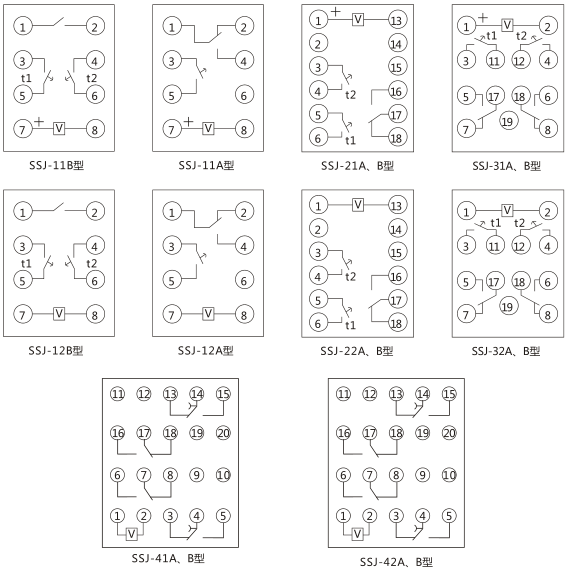 SSJ-32B靜態(tài)時間繼電器內(nèi)部接線及外引接線圖(正視圖)圖片 SSJ-32B靜態(tài)時間繼電器內(nèi)部接線及外引接線圖(正視圖)圖片