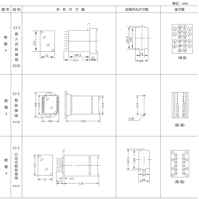SS-94/3時間繼電器外形及開孔尺寸圖片