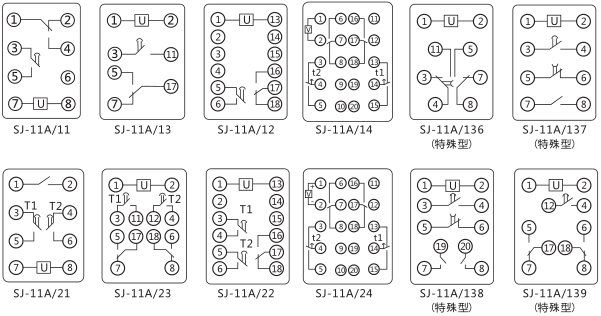 SJ-11A/24集成電路時間繼電器內部接線圖及外引接線圖片 SJ-11A/24集成電路時間繼電器內部接線圖及外引接線圖片