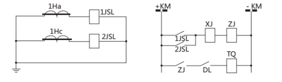 JSL-13繼電器構成的二相式定時限保護的原理圖 JSL-13繼電器構成的二相式定時限保護的原理圖