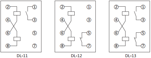 DL-12電流繼電器內部接線及外引接線圖 DL-12電流繼電器內部接線及外引接線圖
