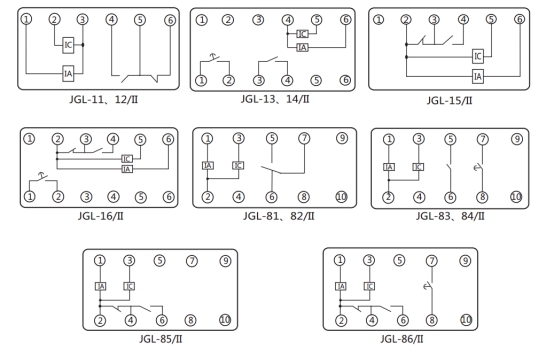 JGL-13/Ⅱ二相靜態(tài)反時限過流繼電器內(nèi)部端子外引接線圖 JGL-13/Ⅱ二相靜態(tài)反時限過流繼電器內(nèi)部端子外引接線圖