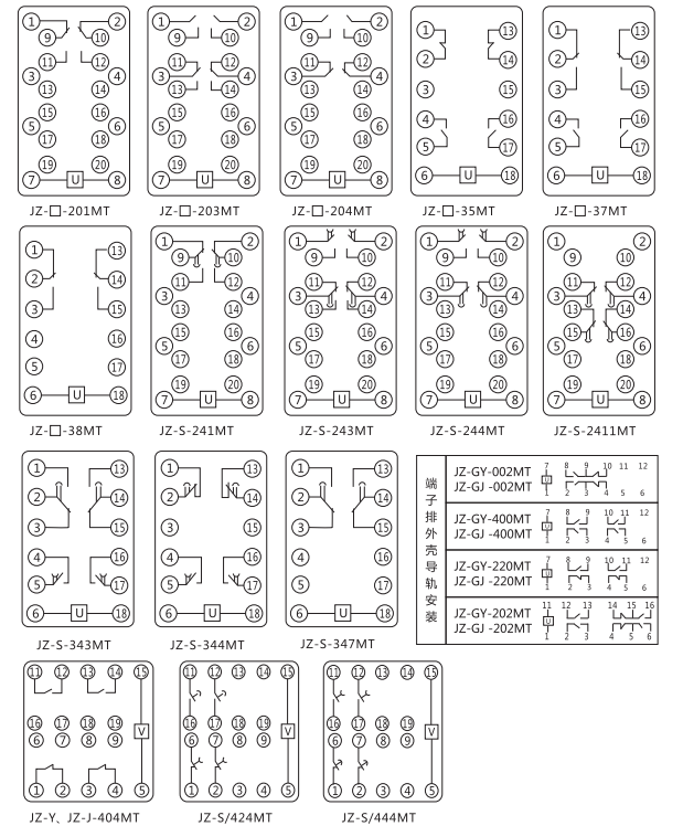 JZ-Y-201MT跳位、合位、電源監(jiān)視中間繼電器內部接線圖 JZ-Y-201MT跳位、合位、電源監(jiān)視中間繼電器內部接線圖