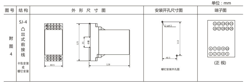 DZY（J)-401導軌式中間繼電器外形結構及開孔尺寸圖