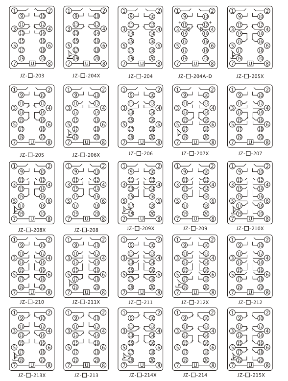 JZY（J)-35靜態中間繼電器內部接線圖及外引接線圖