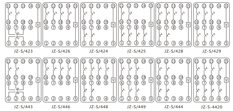 JZ-S/444靜態可調延時中間繼電器內部接線圖及外引接線圖 JZ-S/444靜態可調延時中間繼電器內部接線圖及外引接線圖