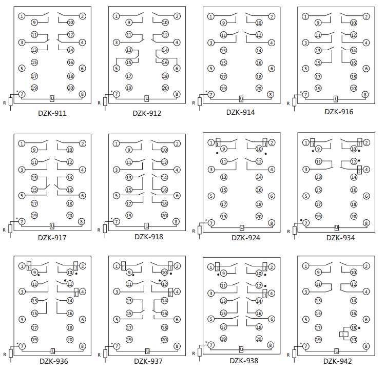 DZK-914快速中間繼電器內線接線及外引接線圖(正視圖) DZK-914快速中間繼電器內線接線及外引接線圖(正視圖)